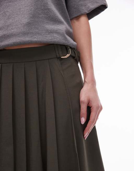 Mango split side pleated midi skirt in khaki ASOS