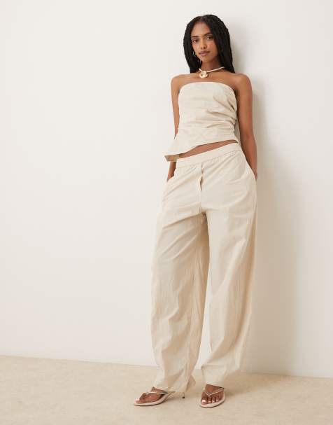 Mango elasticated waist paperbag trouser co-ord in ivory