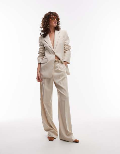 Mango linen look classic straight leg trouser co-ord 6 in pale pink