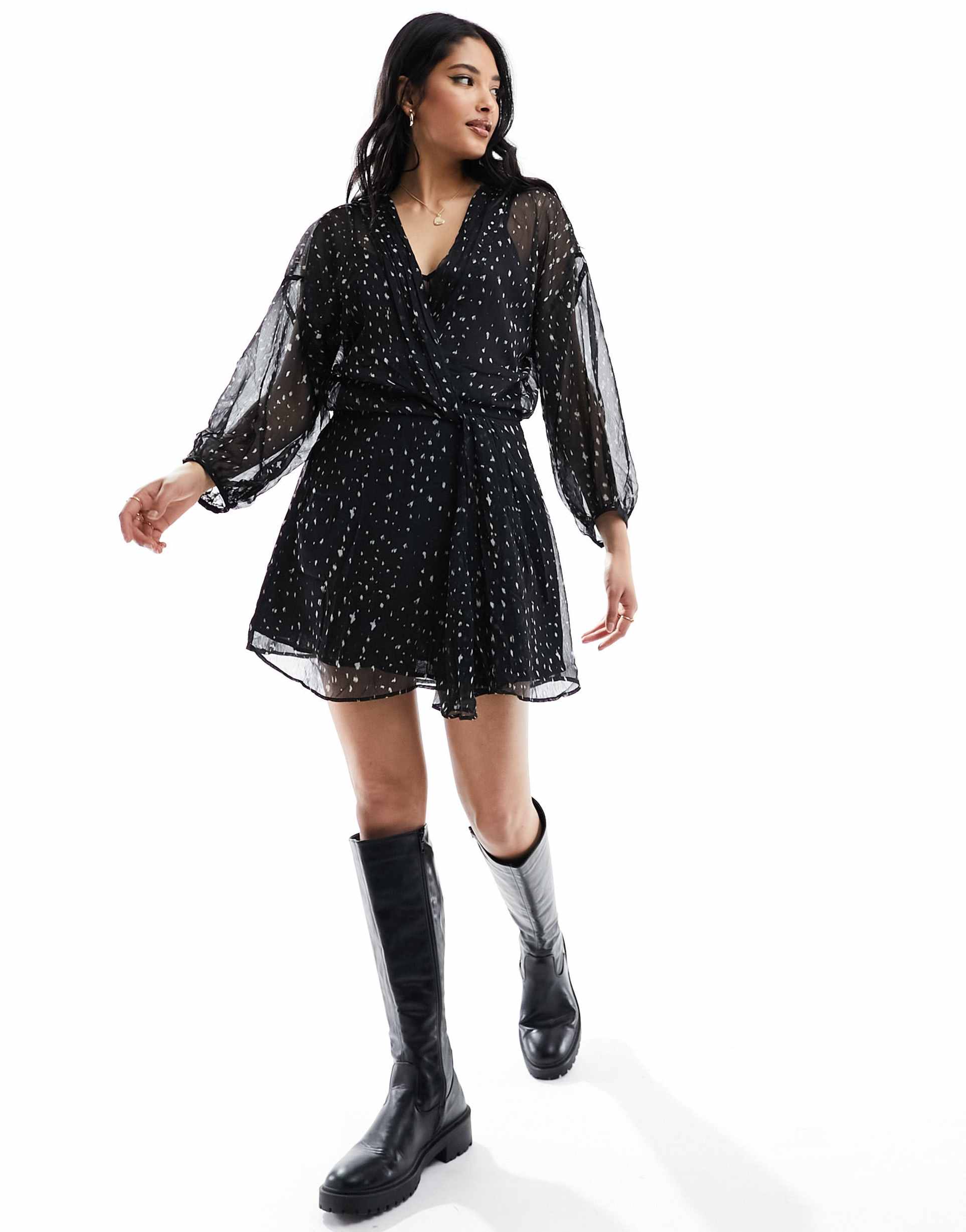 mango spot mini dress in black