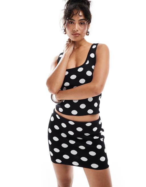 Mango spot print knitted co-ord skirt in black | ASOS