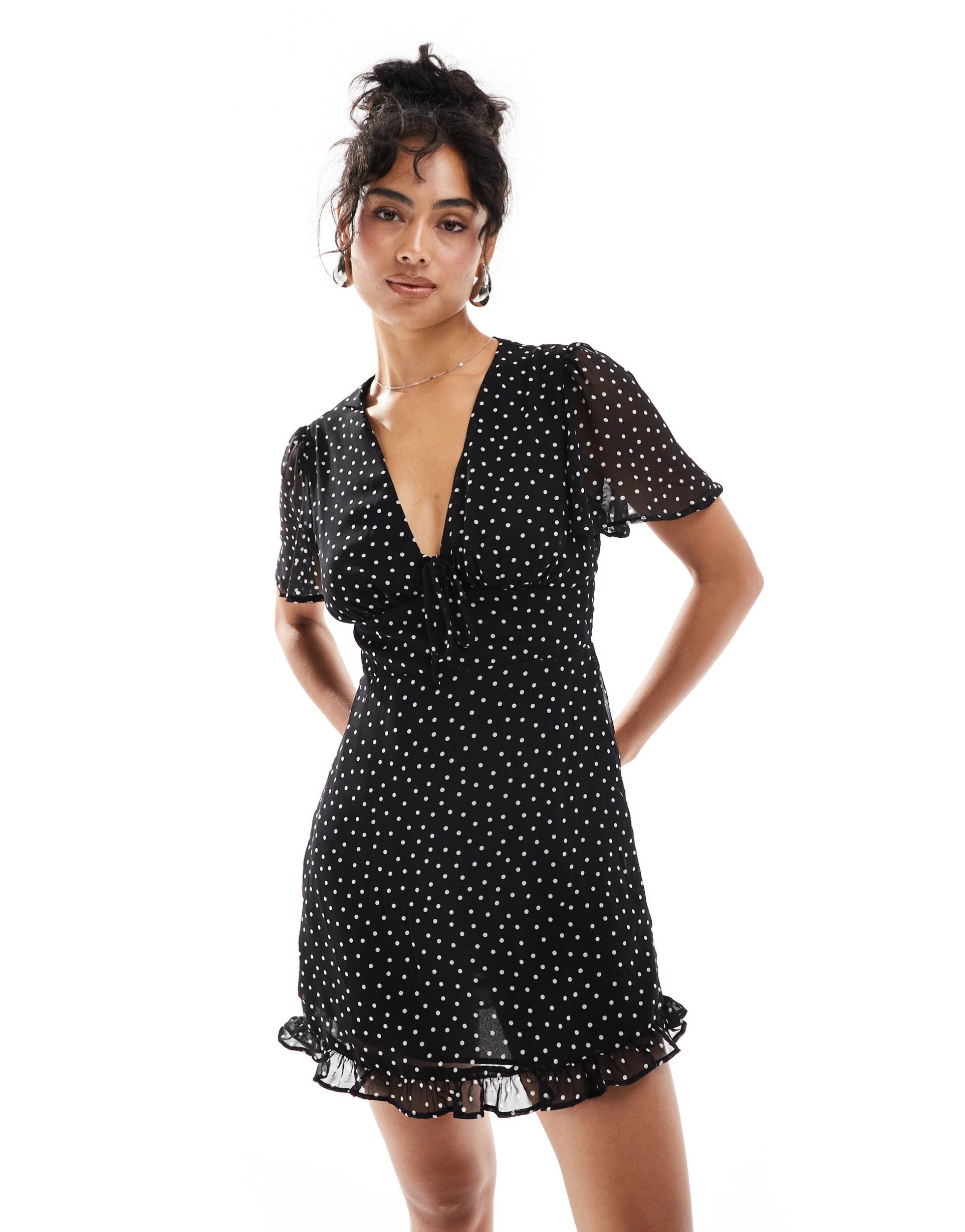 mango spot print tea dress in black