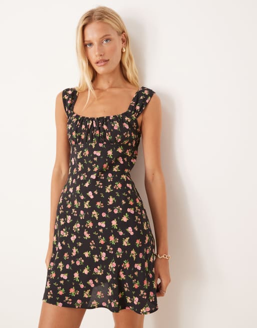 Mango sqaure neck shift mini dress in floral print 