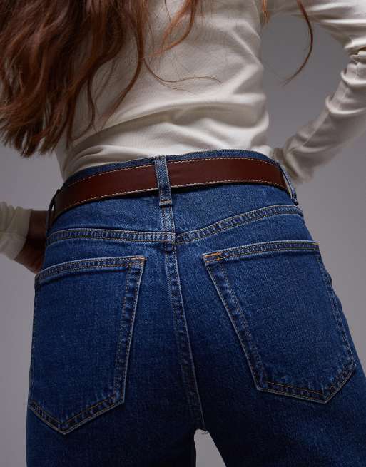 Mango square buckle contrast stitch belt in brown, 3 of 3