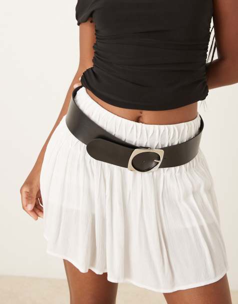Mango square buckle leather belt in black - view 1