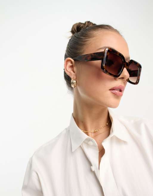 Mango Square Lense Sunglasses In Dark Tortoise Print Asos 