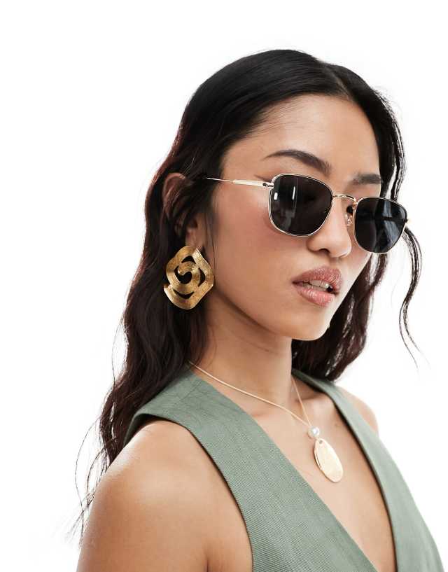 Mango - square metal frame sunglasses in gold