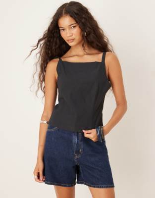 Mango Square Neck Bow Back Top In Black