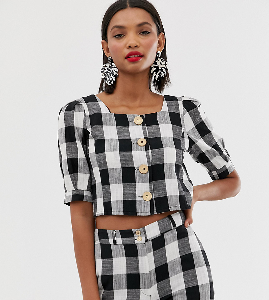Mango square neck gingham blouse co ord in multi