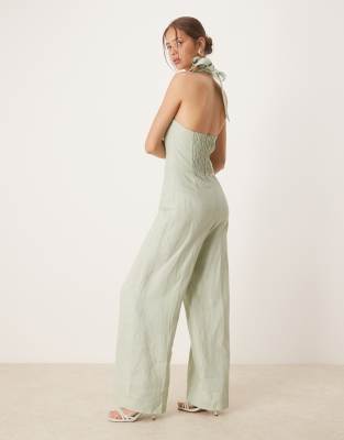 Mango Square Neck Halter Pleat Front Jumpsuit