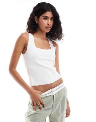Mango Mango square neck knitted vest in white