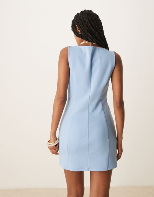 Mango square neck shift mini dress in blue, 2 of 4