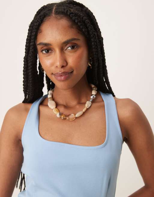 Mango square neck shift mini dress in blue, 3 of 4