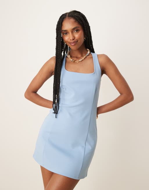 Mango square neck shift mini dress in blue, 4 of 4