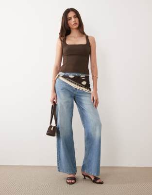 Mango Square Neck Structured Sleeveless Top In Brown