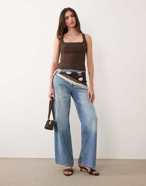 Mango square neck structured sleeveless top in brown, 2 of 4