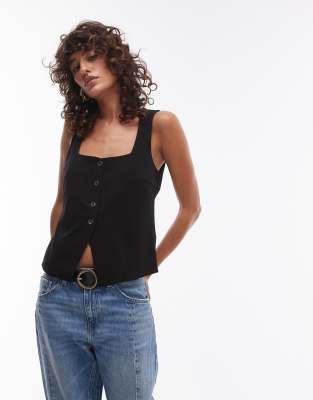 square neck vest in black