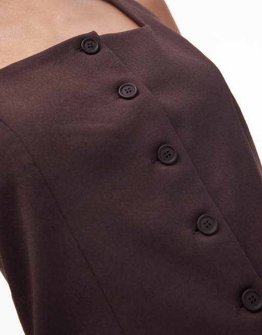 Mango square neck vest in chocolate - part of a set