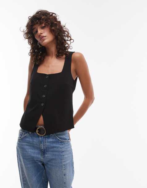 Mango square neck waistcoat in black - view 1