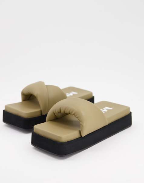 Mango square padded sandals in beige - view 1