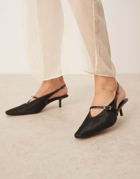 Mango square sling back kitten heel with buckle detail in black - view 1