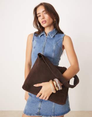 Mango Square Suede Shoulder Bag In Brown