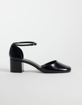 Mango Square Toe Block Heeled Shoe In Black