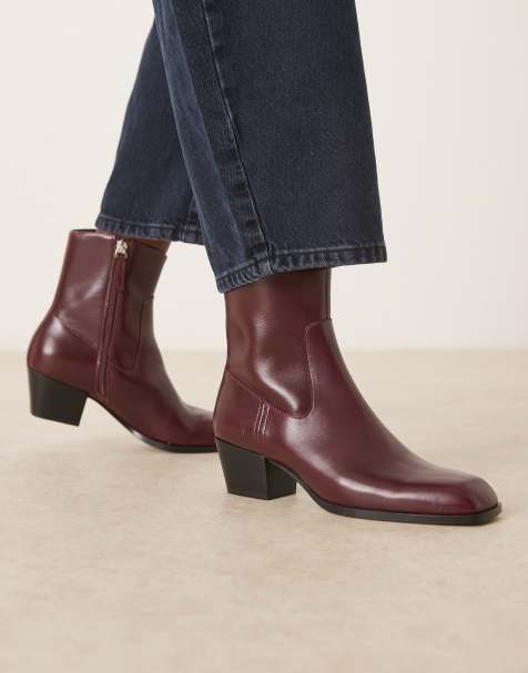 Mango square toe heeled ankle boots in cherry red - view 1
