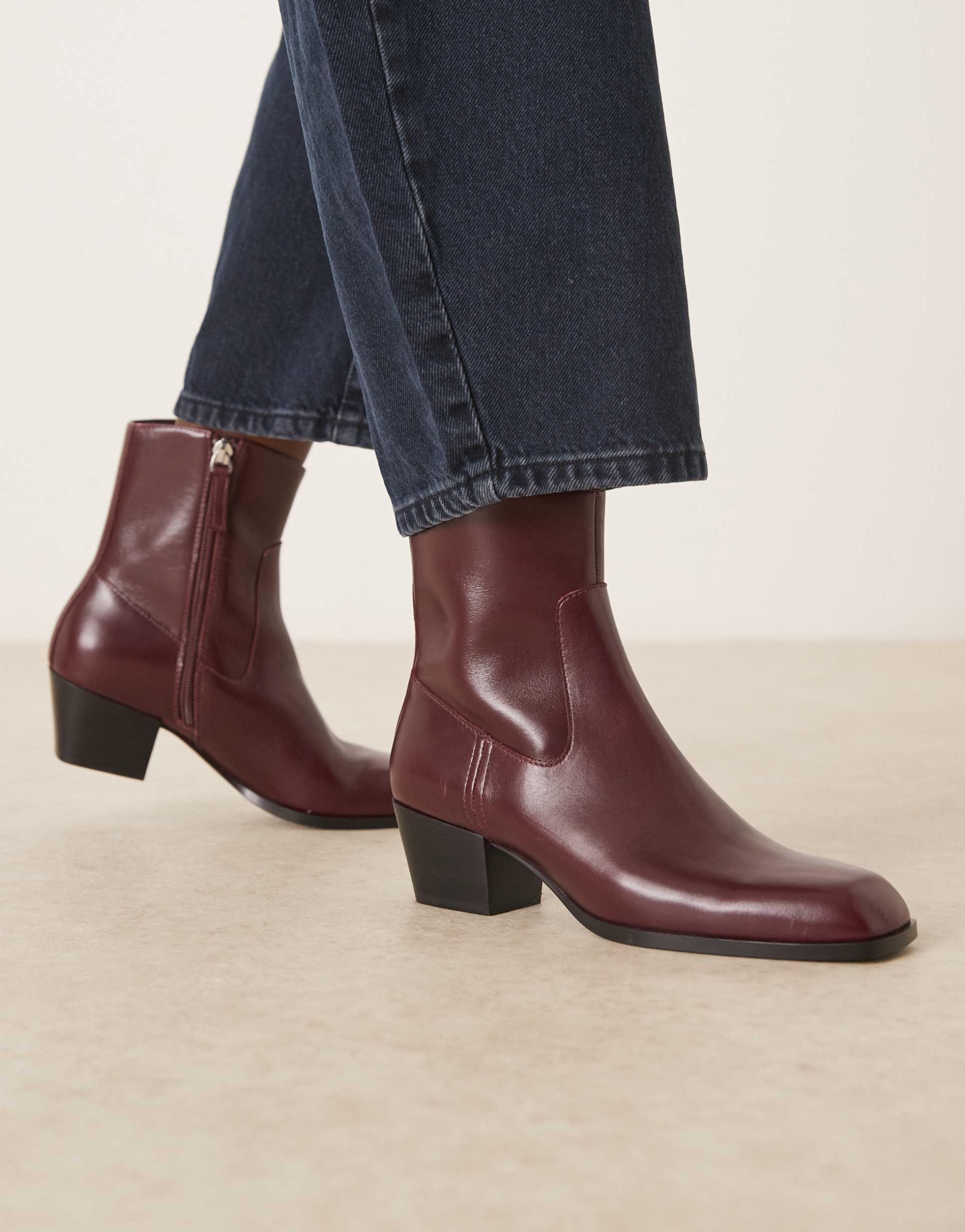 mango square toe heeled ankle boots in cherry red