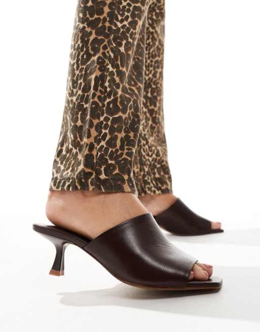 Mango square toe mules in dark brown
