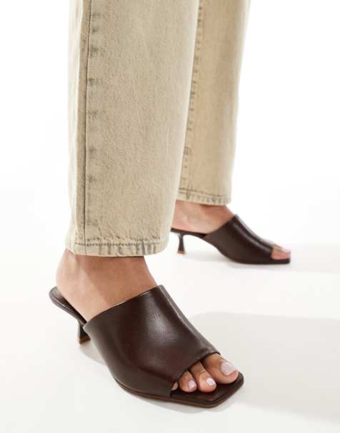 Mango square toe mules in dark brown - view 1