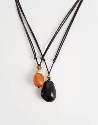 Mango Stacked Pendent Necklace In Burgundy
