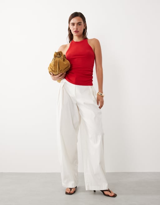 Mango starring Hailey Bieber 100% cotton racer vest in red, 2 of 4
