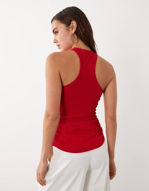 Mango starring Hailey Bieber 100% cotton racer vest in red, 4 of 4