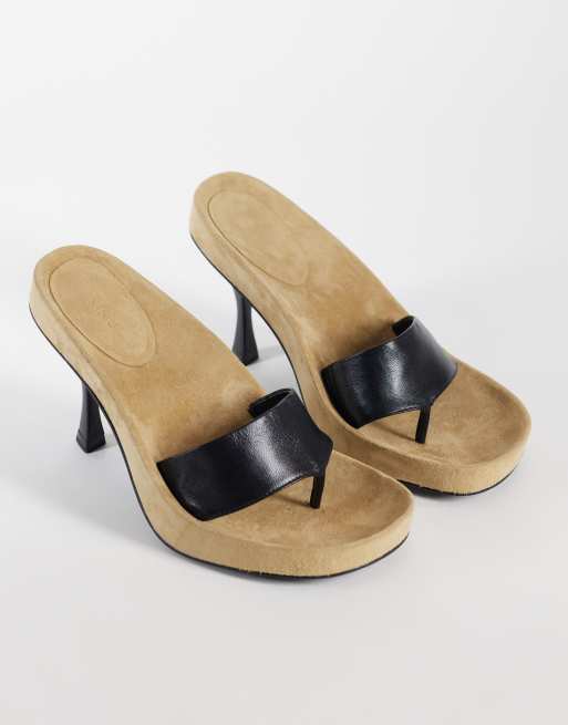 Mango starring Hailey Bieber 100% leather heeled flip flop sandals