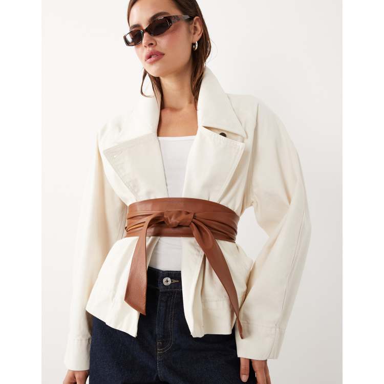 Mango starring Hailey Bieber 100% leather oversized tie waist belt