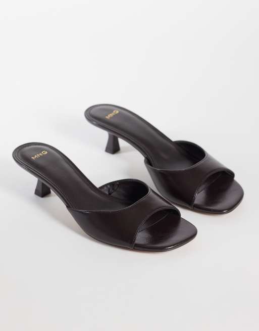 Mango starring Hailey Bieber faux leather low heeled mule sandal in brown, 2 of 4