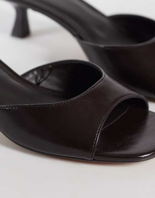 Mango starring Hailey Bieber faux leather low heeled mule sandal in brown, 4 of 4