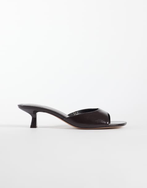Mango starring Hailey Bieber faux leather low heeled mule sandals in brown - view 1