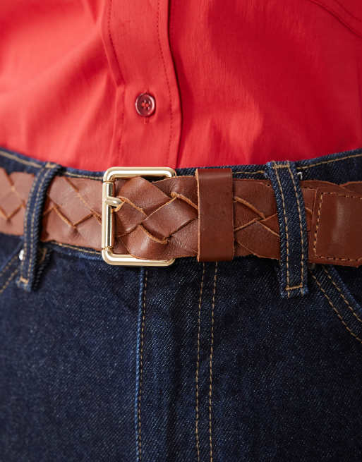 Mango - Starring Hailey Bieber - Gevlochten riem van 100% leer in bruin, 2 van 3