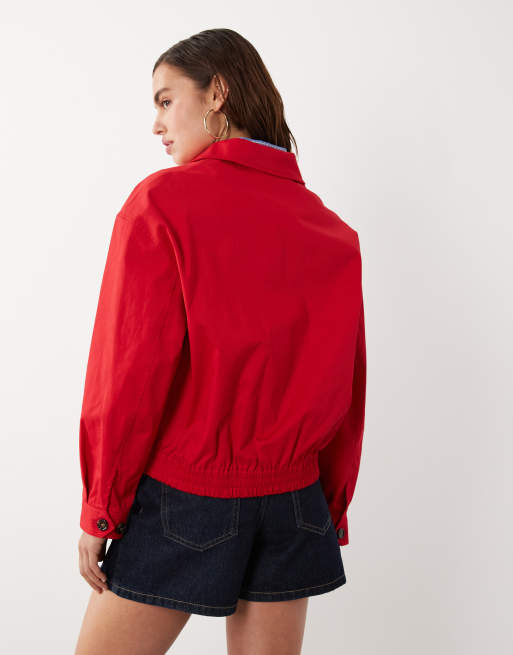 Mango starring Hailey Bieber – Jacke in leuchtendem Rot mit hohem Baumwollanteil und Stehkragen, 4 von 4