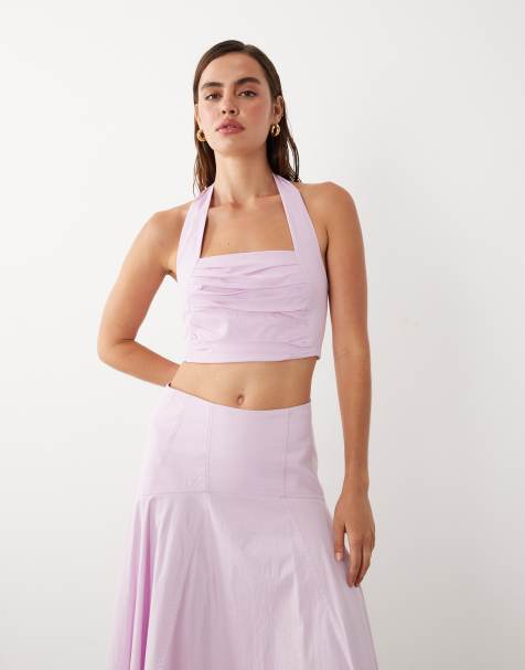 Mango - Starring Hailey Bieber - Kasha - Crop top met halternek in lichtroze, deel van co-ord set - view 1