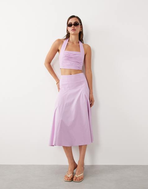 Mango starring Hailey Bieber Kasha drop waist maxi skirt co-ord in pale pink - view 1