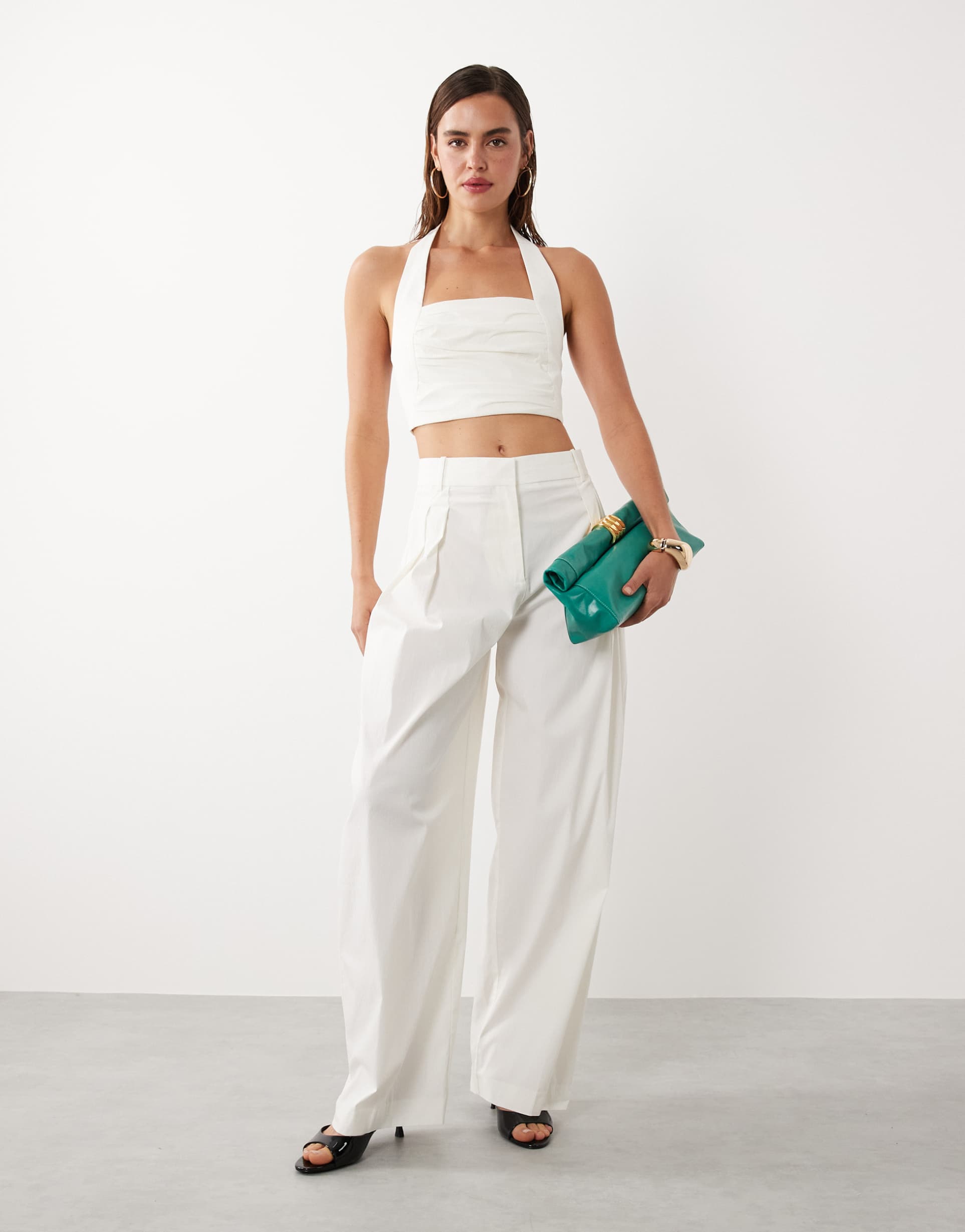 mango starring hailey bieber kasha halterneck cropped top in white - part of a set