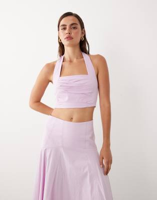 Starring Hailey Bieber - Kasha - Neckholder-Oberteil in Blassrosa mit kurzem Schnitt, Kombiteil Rosa XS