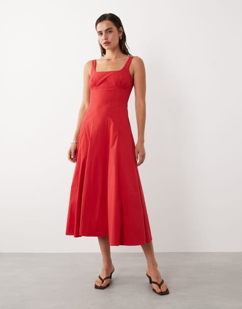 Mango - Starring Hailey Bieber - Maxi jurk met A-lijn, vierkante hals en structuur in felrood - view 1