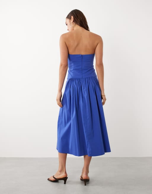 Mango - Starring Hailey Bieber - Maxi jurk met structuur, blote schouders en verlaagde taille in elektrisch blauw, 4 van 4