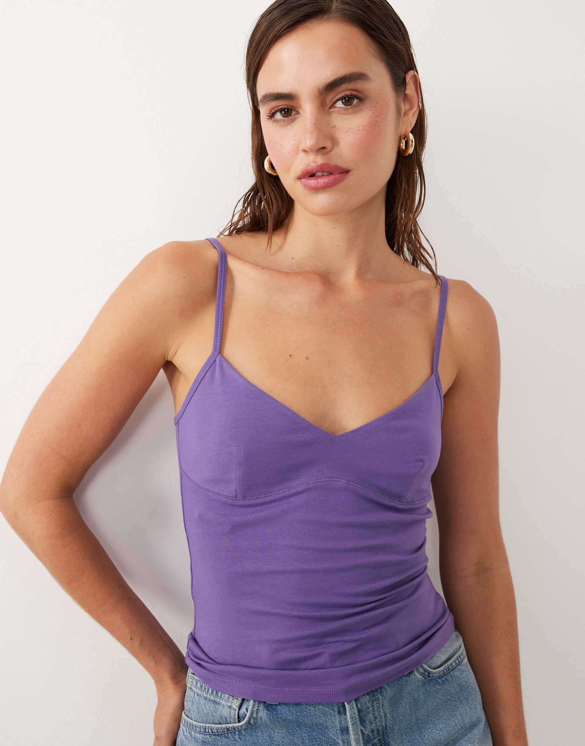 mango starring hailey bieber structured cami top in purple