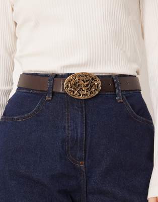 Mango Statement Buckle Belt In Brown