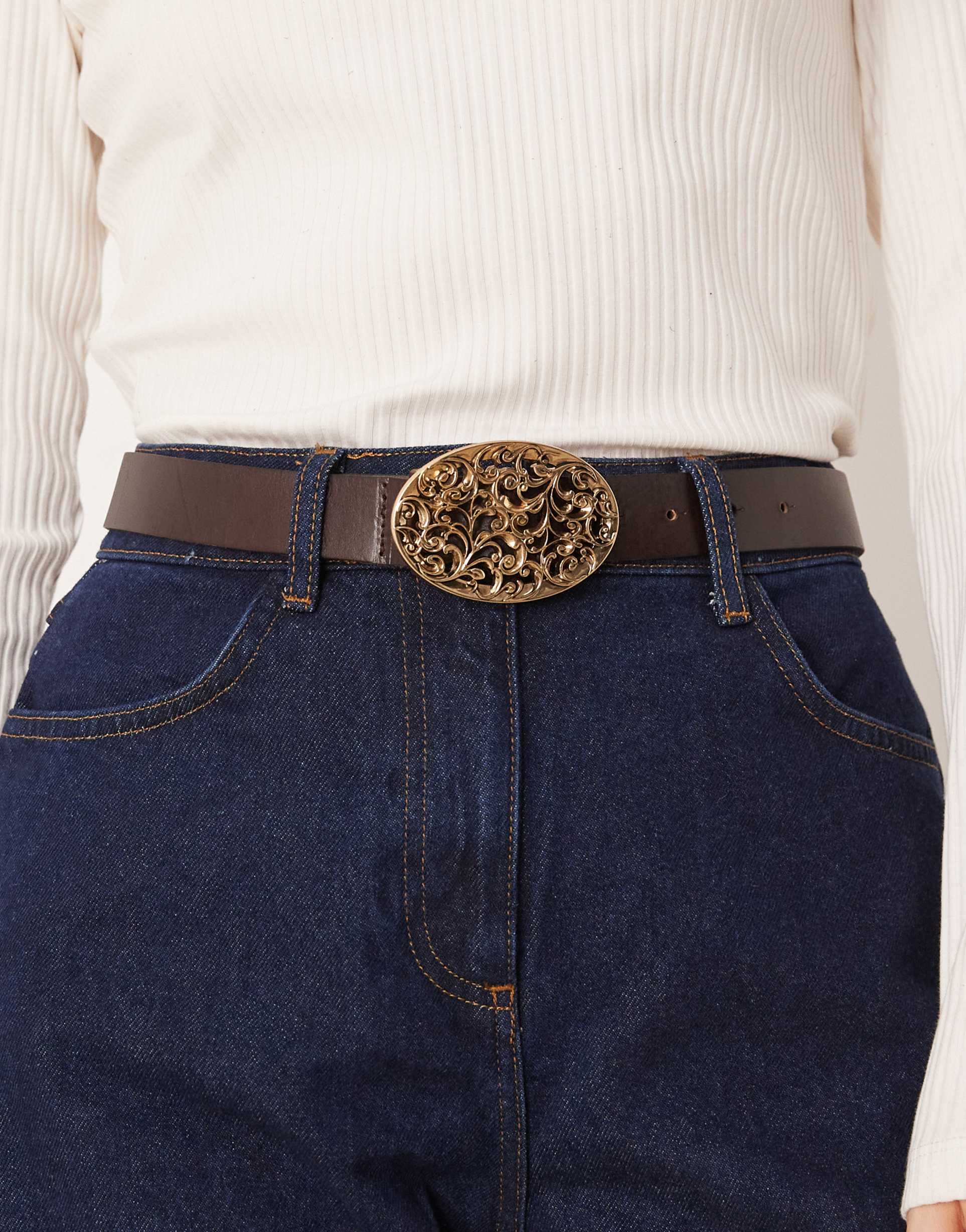 mango statement buckle belt in brown